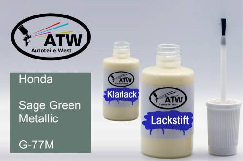 Honda, Sage Green Metallic, G-77M: 20ml Lackstift + 20ml Klarlack - Set, von ATW Autoteile West.